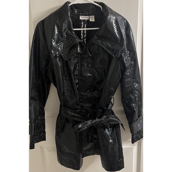Chico’s Womens Jacket Coat Sz 2 Black Snake Print Mid Length Belted Lightweight - Picture 4 of 6